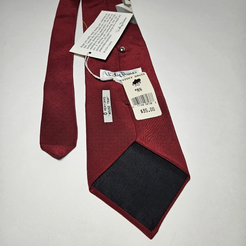 NEW Vicky Davis Red Silk Neck Tie Mouse Trap Computer 3D Mouse Retro Gaming Nerd